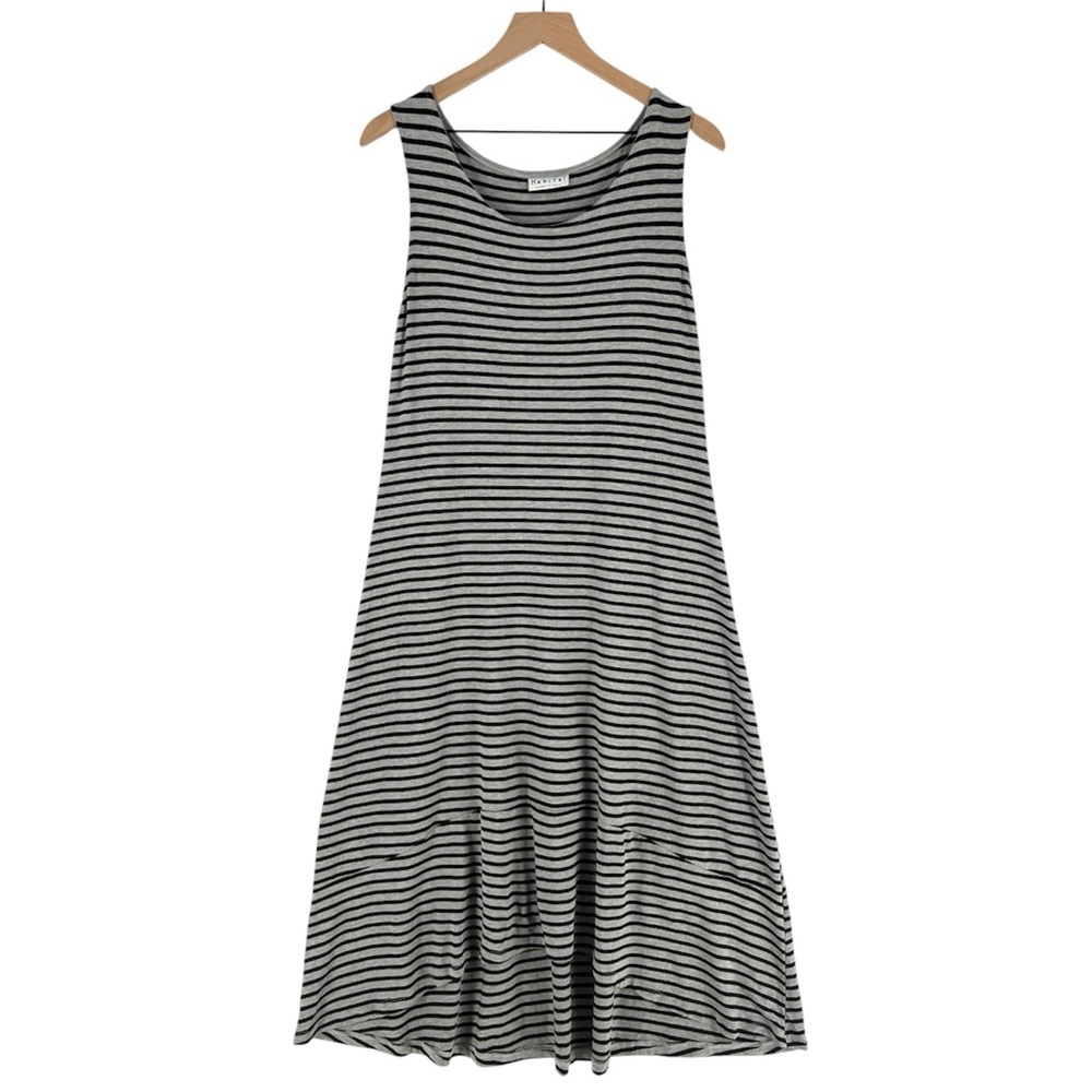 Habitat Black & Gray Striped Sleeveless High Low Midi Dress Scoop Neck Lagenlook